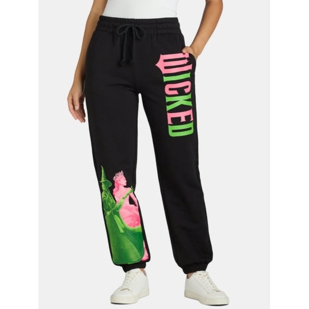 3/$18 Wicked Movie Pink and Green Joggers Sweatpants Women’s Medium Glitter